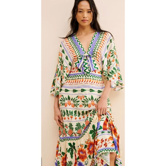 FARM Rio Dresses & Skirts - ANTHROPOLOGIE FARM RIO V-NECK KAFTAN MAXI CUT-OUT DRESS BOHEMIAN SIZE SMALL
